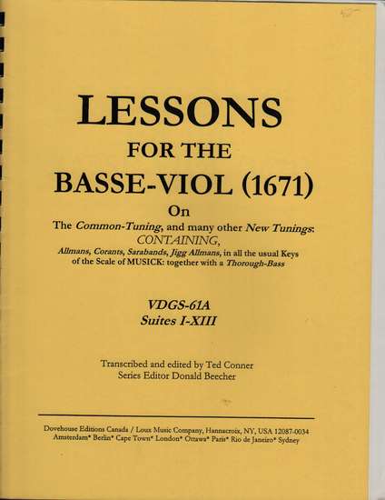 photo of Lessons for the Basse-Viol (1671) Suites I-XIII