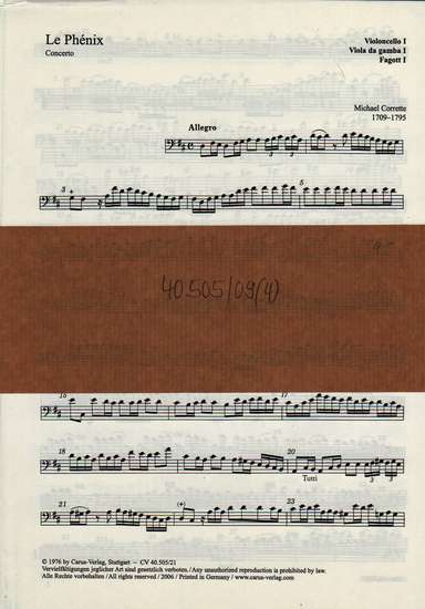 photo of Le Phenix, Concerto for 3-4 bass instruments. Parts set