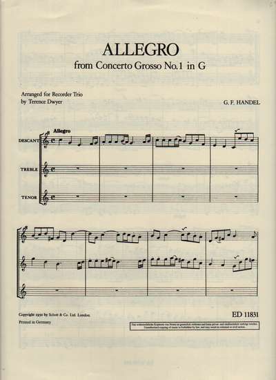 photo of Allegro from Concerto Grosso No. 1 in G (from HWV 319)