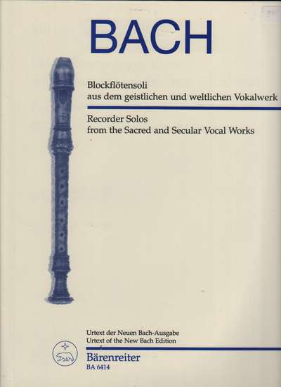photo of Recorder Solos form the Sacred and Secular Vocal Works, Urtext New Bach Edition