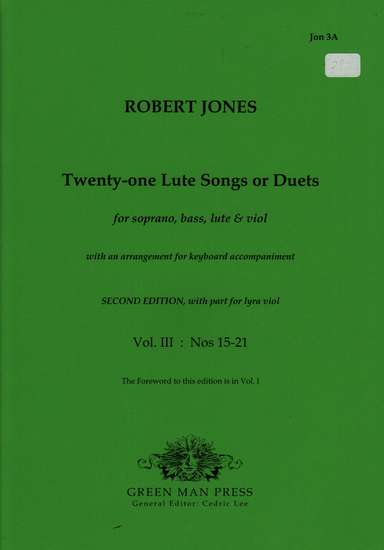 photo of Twenty-one Lute Songs or Duets, from Second Book of Songs,Vol. III, Nos 15-21