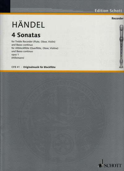 photo of Four Sonatas for Treble Recorder, HWV 360, 362, 365, 369