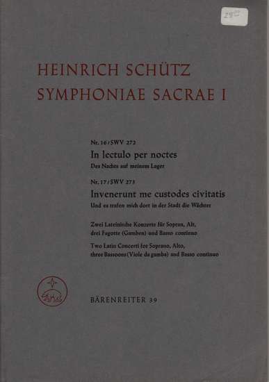 photo of Symphoniae Sacrae I, In Lectulo per noctes, SWV 272, Invenerunt me, SWV 273