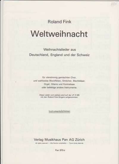 photo of German, English, Swiss, Christmas Carols, instrumental parts